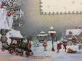 Nappe de Noël, Train du Père Noël sur la neige, carrée 165x165 cm, polycoton jacquard