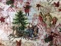 Nappe de Noêl, Père Noël sur son traîneau, sapins, anges, rennes, étoiles, écru-rouge, carrée 100x100 cm, 100% coton