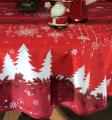 Nappe de Noël, sapins blancs, étoiles et flocons de neige, rouge-blanc, ronde Ø 160 cm, 100% polyester anti-taches