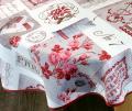 Nappe Paris patchwork, fleurs, coeurs, abécédaire, rouge, gris, blanc, ovale 150x240 cm, 100% polyester anti-taches