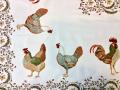  Nappe Coqs et poules, Chanteclair centré, écru-vert, rectangulaire, 150x300 cm polycoton Jacquard réversible