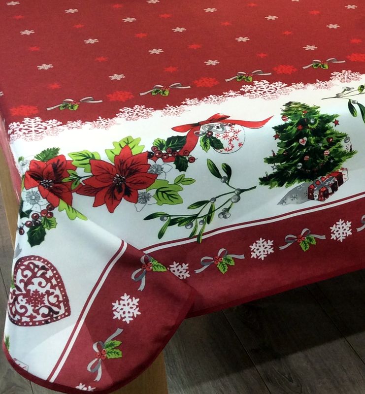 Nappe De Noel Anti-Taches Polyester Lavable Rouge Motif Père Noël et Bonhomme de Neige de Noël 150X180cm Nappe De Noël Rectangulaire