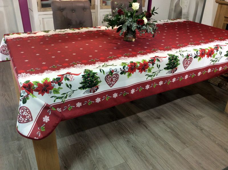 Rameng Nappe de Noël Polyester Rectangulaire Rouge Nappe de Table Noël Antitache Motif de Sapin Arbre de Noel Rouge, 140x140cm 
