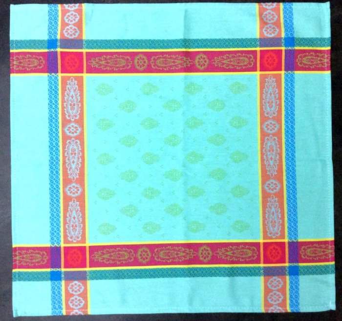 Serviette Vaucluse, turquoise réversible, carrée 50x50 cm, 100% coton Jacquard traité Téflon, déperlant et anti-taches