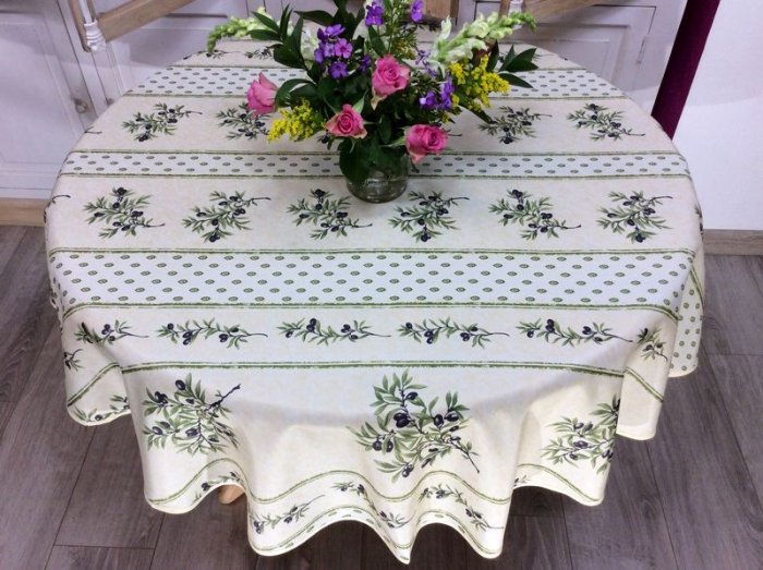 Nappe provençale, Olivou, jaune ou beige, ronde Ø160 cm,  polyester anti-taches