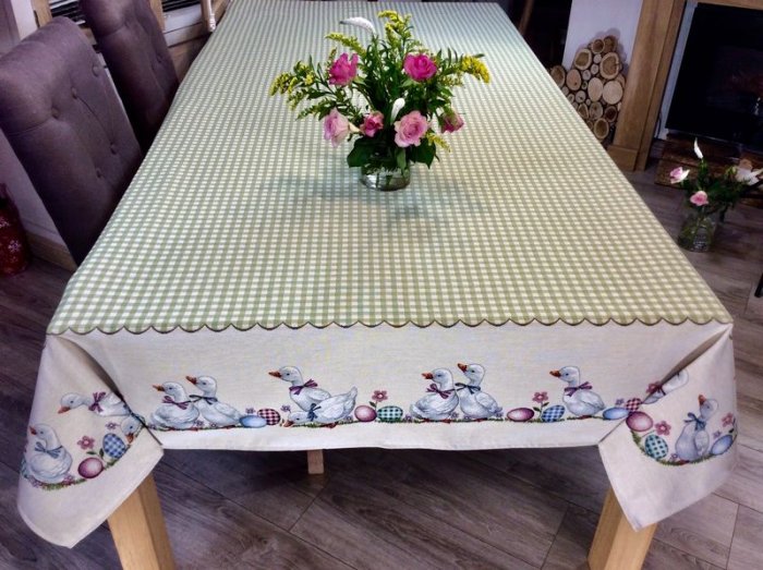 Nappe Oisons, Vichy vert, centr&eacute;e, rectangulaire 160x260 cm, polycoton Jacquard