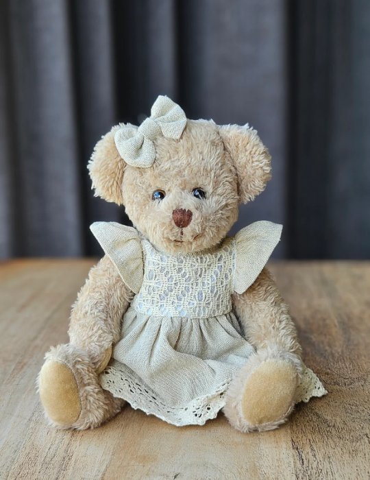 Peluche oursonne, robe romantique, polyester, 25 cm