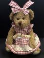 Peluche oursonne et ses bébés oursons, robe Vichy rouge, polyester, 30 cm