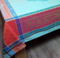 Nappe Vaucluse, turquoise réversible, rectangulaire, 100% coton Jacquard traité Téflon, déperlant et anti-taches