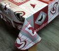 Nappe Patch cocotte, poules, coeur, vichy rouge-blanc, rectangulaire 150x200 cm, 100% polyester anti-taches