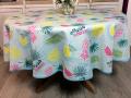 Nappe Fruits d'été, ananas, citron, pastèque, bleu ciel, ronde Ø180 cm, 100% polyester anti-taches