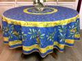 Nappe provençale Cigales, centrée, fond bleu, ronde Ø 180 cm, 100% coton ou coton enduit anti-taches