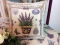 Housse de coussin, Pot de  lavande, bordurée lambris, carrée 45x45cm, polycoton jacquard