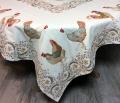 Nappe Coqs et poules, Chanteclair double bordure, écru-vert, carrée, polycoton Jacquard réversible