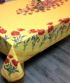 Nappe provençale Coquelicots, fond écru ou jaune, rect-ovale, 160x250 cm, 100% coton ou 100% coton enduit anti-taches