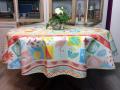 Nappe Fruits, oiseaux, feuillage, multicolore, ronde Ø160 cm, 100% polyester anti-taches