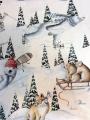 Nappe de Noël Animaux au ski, sur fond écru, rectangulaire, 100% coton panama