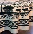 Nappe Alpage, montagne, cerfs, vaches, écureuils, arbres, curs, marron ou vert, sur fond crème, ronde, 100% coton natté