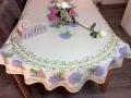 Nappe provençale Bouquets de lavande, fond écru, ovale 160x250 cm, 100% coton ou 100% coton enduit anti-taches