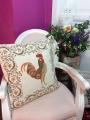 Housse de coussin, Coq et poules, Chanteclair, fleurs, beige, carrée 45x45 cm, polycoton jacquard