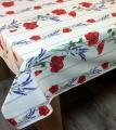 Nappe provençale Coquelicots, fond écru, rectangulaire, 100% coton et coton enduit anti-taches