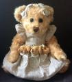 Peluche Oursonne et ses bébés, robe beige à pois, polyester, 30 cm
