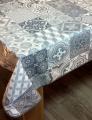 Nappe Azulejos, carreaux de ciment et arabesques, gris, rectangulaire, 100% polyester anti-taches