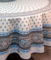 Nappe provençale Bastide, Bouquets de fleurs, centrée, bleu-blanc, rouge, bleu ou turquoise, ronde Ø 180 cm,  100% coton et 100% coton enduit anti-taches