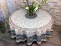 Nappe provençale Bastide, Bouquets de fleurs, centrée, bleu-blanc, rouge, bleu ou turquoise, ronde Ø 180 cm,  100% coton et 100% coton enduit anti-taches