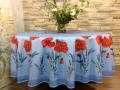 Nappe provençale Coquelicots centrée et linéaire, écru ou bleu, ronde, 100% coton et coton enduit anti-taches