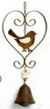 Guirlande cœur, Oiseau et cloche, plat, métal rouillé, 15x33 cm 