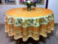 Nappe provençale centrée, Tournesols abeilles, fond bleu, jaune, vert ou brique ronde Ø180 cm, 100% polyester anti-taches