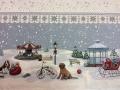 Nappe de Noël, Carrousel de Noël, sapins et chiens, centrée, rectangulaire 140x240 cm, polycoton jacquard