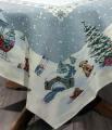 Nappe de Noël, Carrousel de Noël, sapins et chiens, centrée, carrée, polycoton jacquard