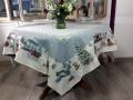 Nappe de Noël, Carrousel de Noël, sapins et chiens, centrée, carrée, polycoton jacquard