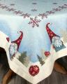 Nappe d'hiver, Lutins sur la neige, centrée, fond bleu, carrée, polycoton jacquard