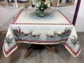 Nappe de Noël, Traineau de rennes dans ciel étoilé, centrée, carrée, polycoton jacquard