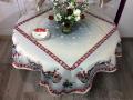 Nappe de Noël, Traineau de rennes dans ciel étoilé, centrée, carrée, polycoton jacquard