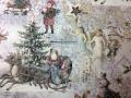 Nappe de Noêl, Père Noël sur son traîneau, sapins, anges, rennes, étoiles, écru-rouge, carrée 100x100 cm, 100% coton