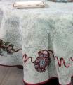 Nappe de Noël, Couronnes et boules de Noël, centrée, effet marbré, ronde, polycoton jacquard
