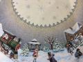Nappe de Noël, Train du Père Noël sur la neige, centrée, ronde,  polycoton jacquard