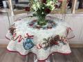 Nappe de Noël, Couronnes et boules de Noël, centrée, effet marbré, ronde, polycoton jacquard
