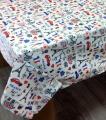 Nappe Vive la France, Tour Eiffel, baguette, croissant, vin, rectangulaire, 100% coton