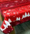Nappe de Noël, sapins blancs, étoiles et flocons de neige, rouge-blanc, rectangulaire, 100% polyester anti-taches