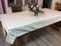 Nappe de Noël, Salla Lurex, sapins allover, beige irisé, rectangulaire, polycoton jacquard réversible
