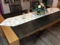 Chemin de Table, Sindoa, feuilles allover, fond beige, 35x200 cm, polycoton Jacquard 