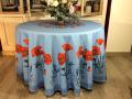 Nappe provençale Coquelicots centrée ou linéaire, fond écru ou bleu, ronde, 100% coton et coton enduit anti-taches