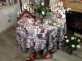Nappe de Noël, Elfes, coeurs, rouge bordeaux ou anthracite argenté, carrée 200x200 cm, polycoton jacquard