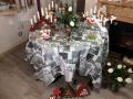 Nappe de Noël, Elfes, coeurs, rouge bordeaux ou anthracite argenté, carrée 200x200 cm, polycoton jacquard