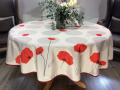 Nappe provençale Coquelicots et cercles gris, sur un fond écru, ronde Ø 160 cm, 100% polyester anti-taches